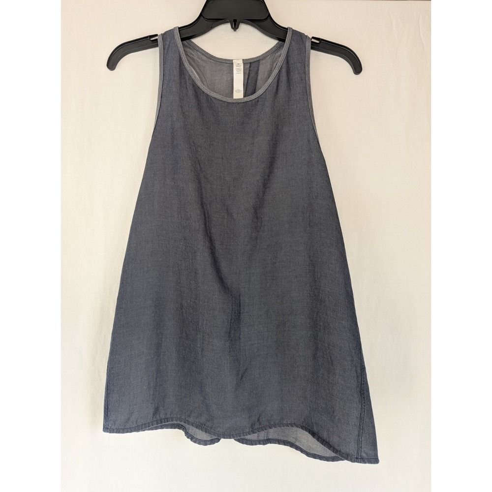 Lululemon All tied up” Top Women's Sz 4 Open Back Tank Grey Blue Denim